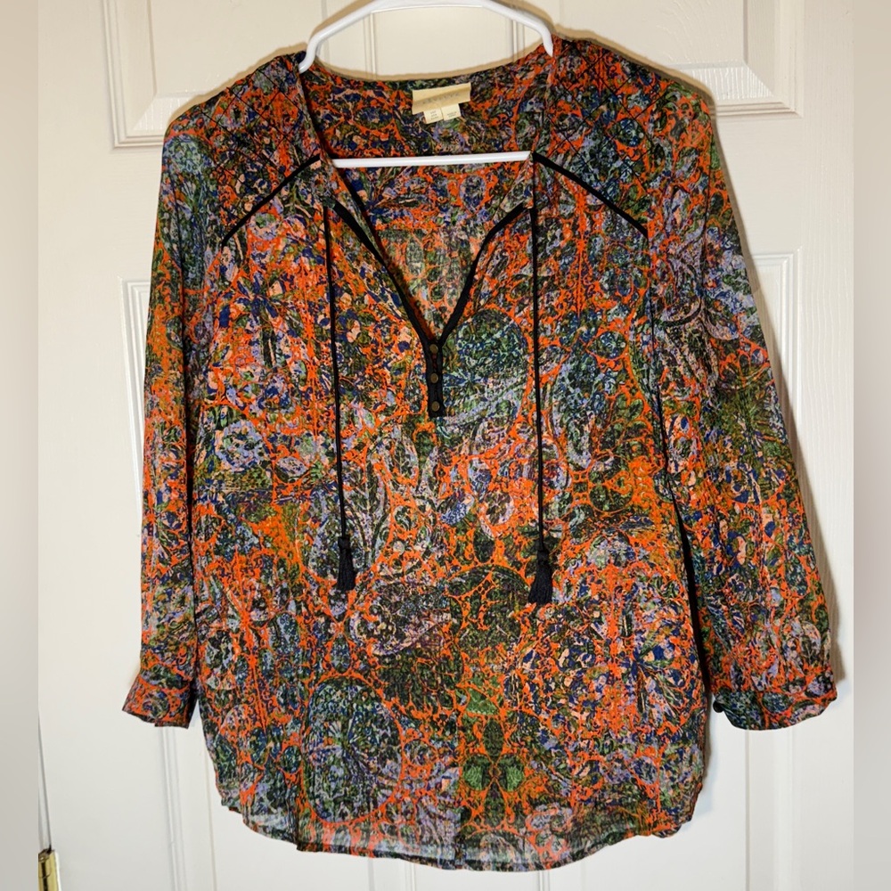 Edme & Esyllte Boho Abstract Print Peasant Blouse‎ – Size 2